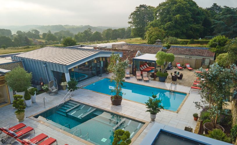 Aerial view of Homewood pools and garden